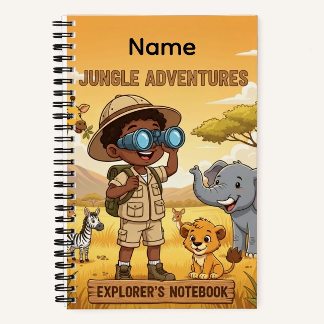 Custom Name Jungle Adventures Notebook (Front)