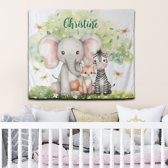 Custom Name Jungle Animals Dragonfly Tapestry (Creator Uploaded)