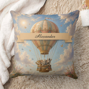 Custom Name Jungle Animals Hot Air Balloon Cushion