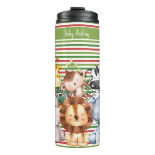 Custom Name Jungle Safari Animals Round Clock Thermal Tumbler