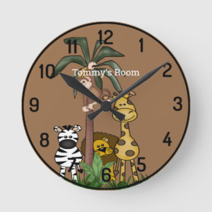 Custom Name Jungle Safari Round Clock