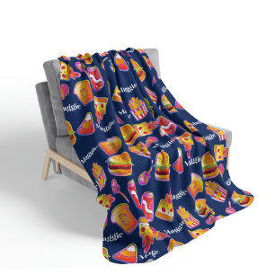 Custom Name Junk Food Blanket in Navy