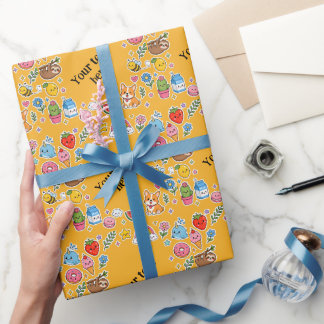Custom Name Kawaii Sticker Frame Wrapping Paper