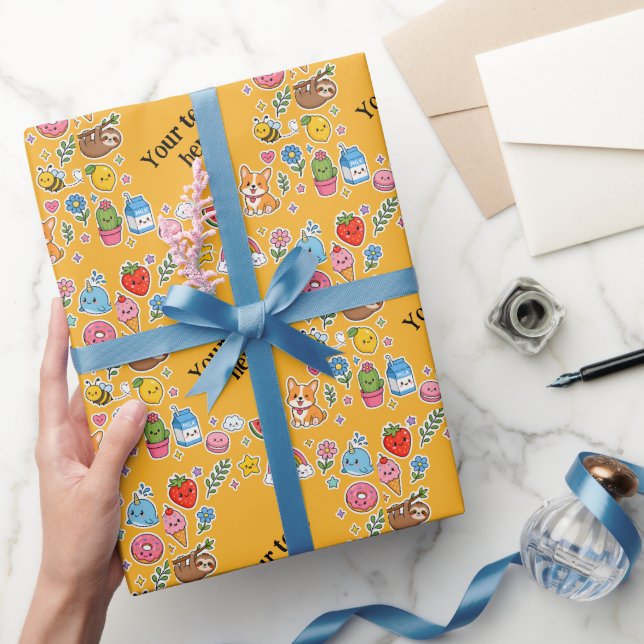 Custom Name Kawaii Sticker Frame Wrapping Paper (Gifting)