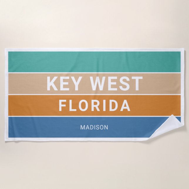 Custom Name Key West Florida / YOUR TEXT Beach Towel (Front)