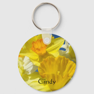 Custom Name keychain Yellow Daffodil Flowers