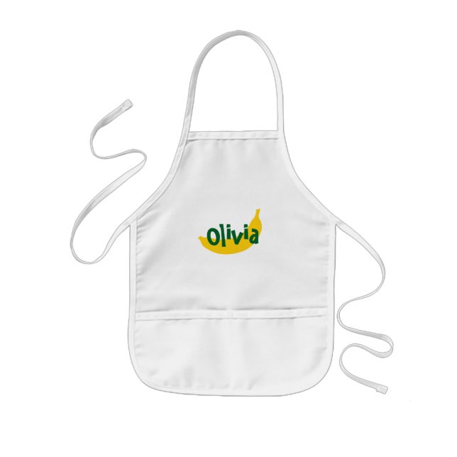 Custom name kid's apron with cute yellow banana (Front)