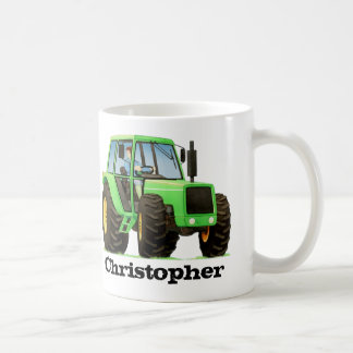 Custom Name Kid's Green Farm Tractor Coffee Mug