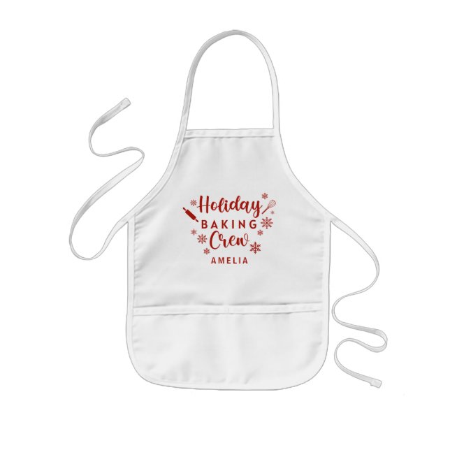 Custom Name Kids Holiday Baking Crew Apron (Front)