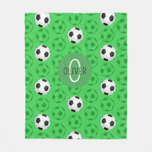 Custom Name Kids Soccer Ball Green Fleece Blanket