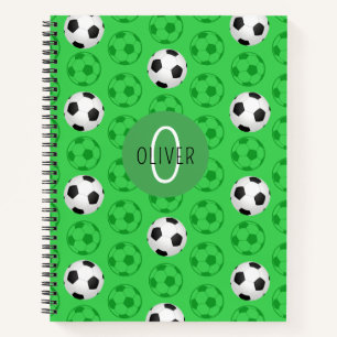 Custom Name Kids Soccer Ball Green Notebook