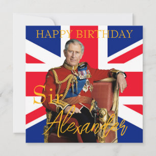 Custom Name King Charles III British flag Card