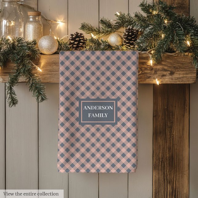 Custom Name Kitchen Towel Pastel Plaid Accent (Custom Name Kitchen Towel Pastel Plaid Accent)