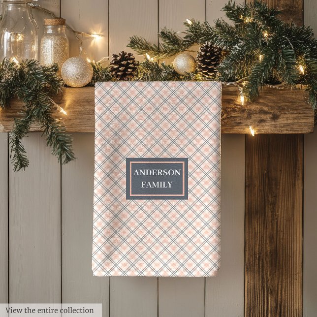 Custom Name Kitchen Towel Pastel Plaid Accent (Custom Name Kitchen Towel Pastel Plaid Accent)