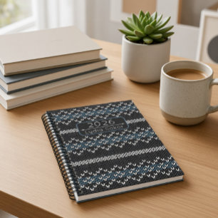 Custom Name Knit Grey and Blue Planner