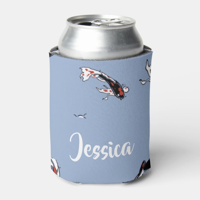 Custom name koi fish blue can cooler (Can Front)