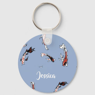 Custom name koi fish blue key ring