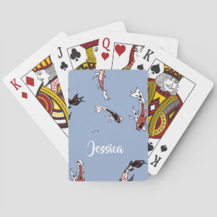 Custom name koi fish blue playing cards