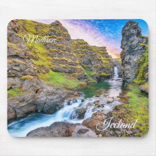 Custom Name Kolufossar Waterfalls, Iceland Mouse Pad (Front)