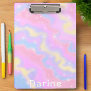 Custom Name l Colourful Sparkles Rainbow Girly Clipboard