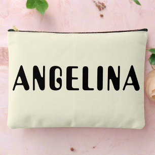 Custom Name l Neutral Black Bold Script Elegant Accessory Pouch