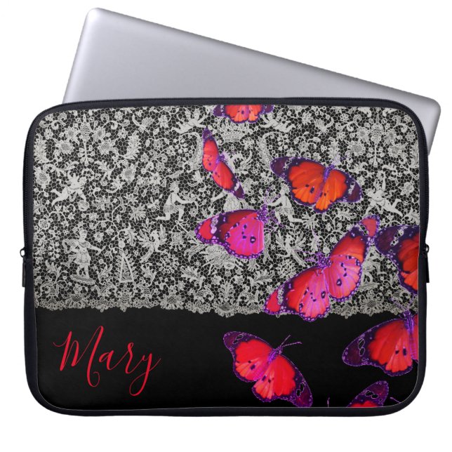 CUSTOM NAME LACE AND BUTTERFLIES NEOPRENE CASE (Front)