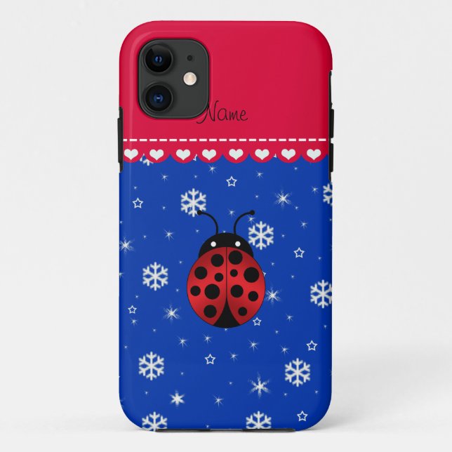 Custom name ladybug blue snowflakes red stripe Case-Mate iPhone case (Back)