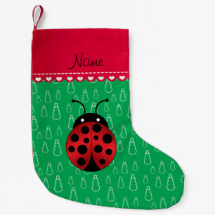 Custom name ladybug green snowman small christmas stocking