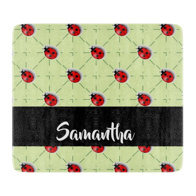 Custom name ladybugs pattern cutting board (Front)
