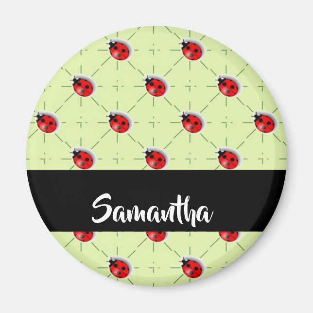 Custom name ladybugs pattern magnet (Front)