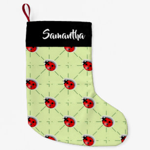Custom name ladybugs pattern small christmas stocking