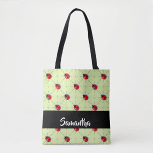 Custom name ladybugs pattern tote bag