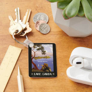 Custom name Lake Garda Italy Vintage Travel Key Ring
