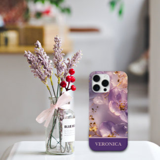 Custom Name Lavender Floral Gold Personalised iPhone 16 Pro Max Case