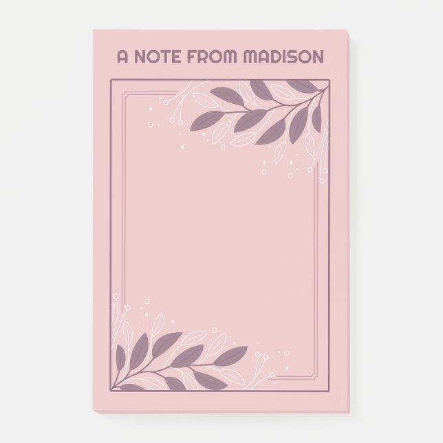 Custom Name Leafy Frame Post-it Notes (Front)