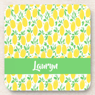 Custom name lemon pattern coaster