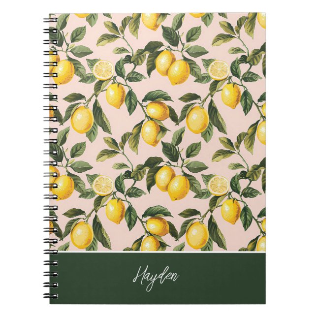 Custom Name Lemon Pattern Notebook Journal (Front)