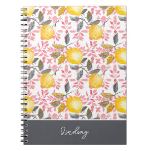 Custom Name Lemon Pattern Notebook Journal