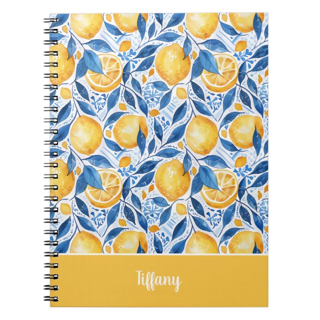 Custom Name Lemon Pattern Notebook Journal (Front)