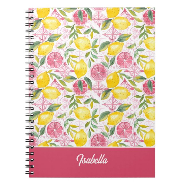 Custom Name Lemon Pattern Notebook Journal (Front)