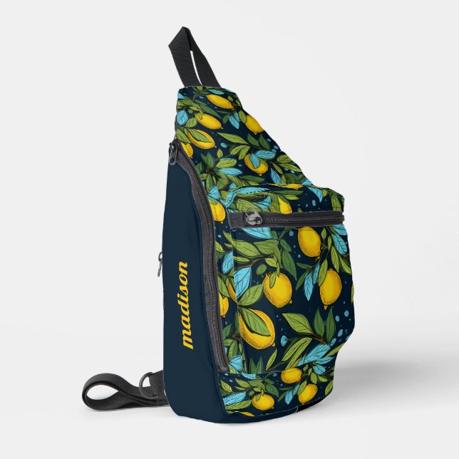 Custom Name Lemon Pattern Sling Bag (Left Corner)