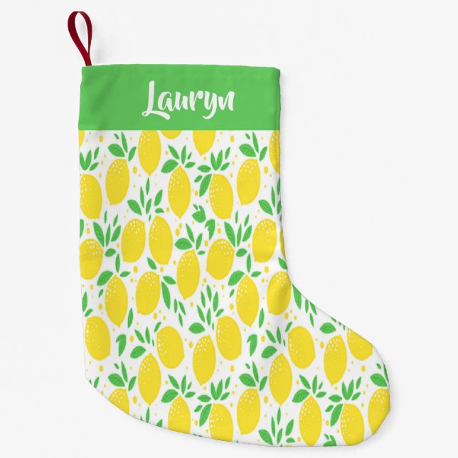 Custom name lemon pattern small christmas stocking (Front)