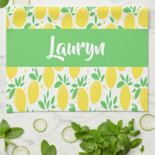 Custom name lemon pattern tea towel
