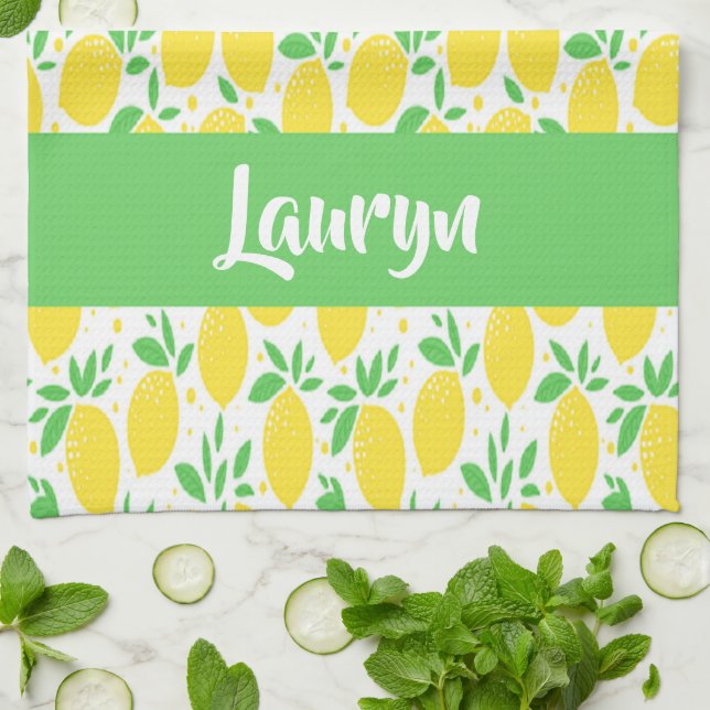 Custom name lemon pattern tea towel (Folded)