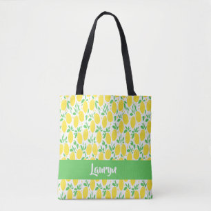 Custom name lemon pattern tote bag