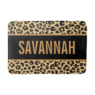 Custom Name Leopard Animal Print Pattern Classic Bath Mat