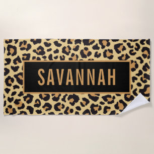 Custom Name Leopard Animal Print Pattern Classic Beach Towel