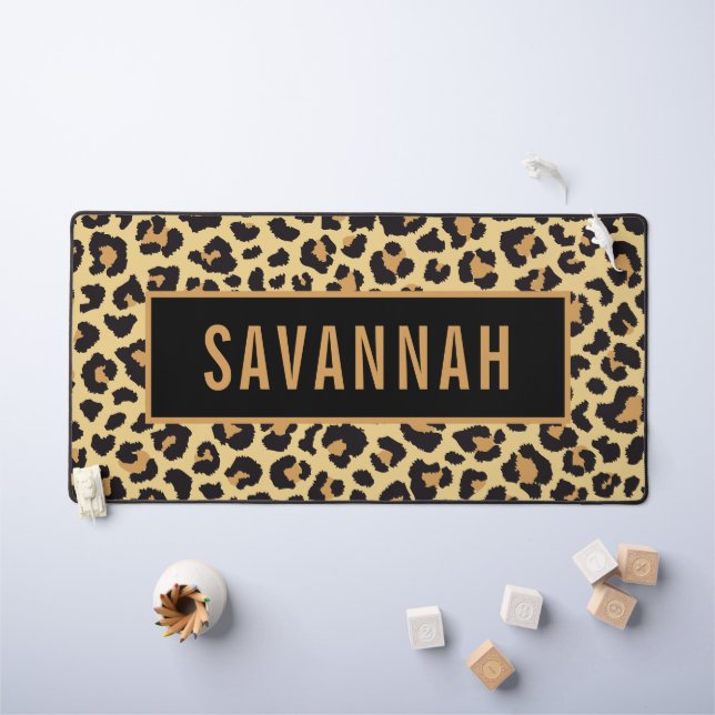 Custom Name Leopard Animal Print Pattern Classic Desk Mat (Kids Table)