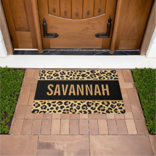 Custom Name Leopard Animal Print Pattern Classic Doormat