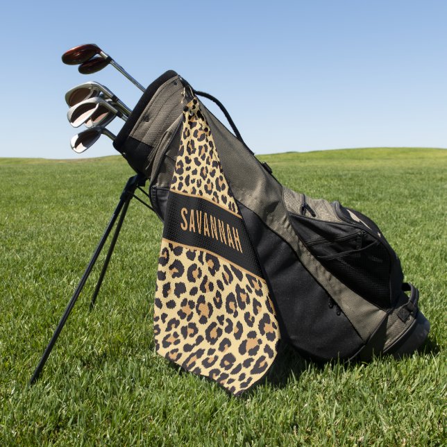 Custom Name Leopard Animal Print Pattern Classic Golf Towel (Green)